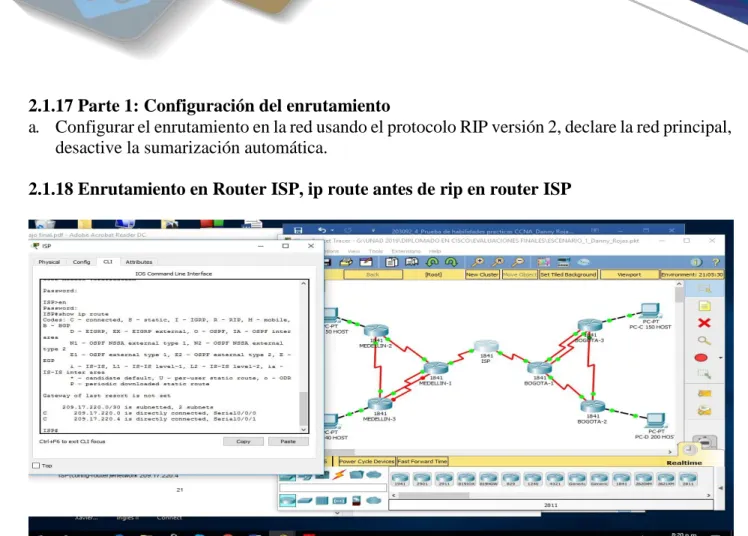 Figura 4 ip route ISP  Codigo de configuracion route rip 