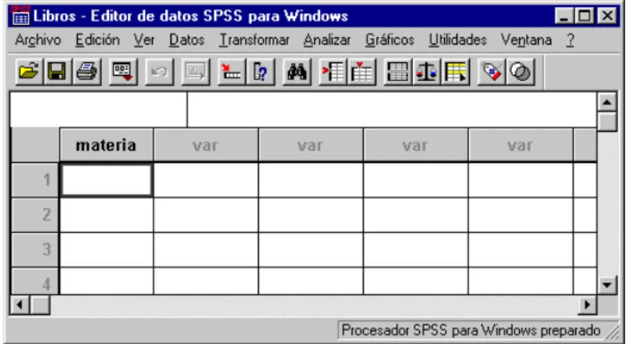Figura 9: Ventana del editor de datos con la variable materia definida y activada