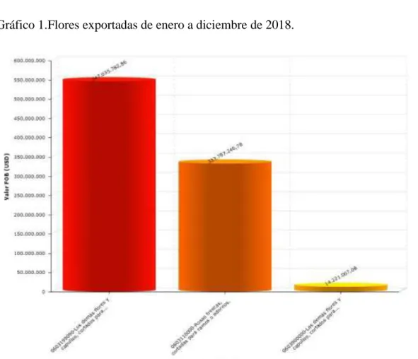 Gráfico 1.Flores exportadas de enero a diciembre de 2018. 