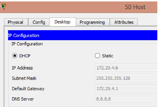 Ilustración 3 Configuracion DHCP para 50 host 