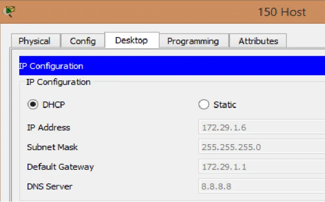 Ilustración 5 Configuracion DHCP para 150 host 