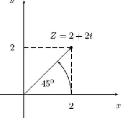 Figura 2.14 La gráfica muestra el argumento de un número complejo z en el primer cuadrante