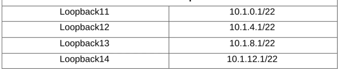 Tabla 1. Interfaces de Loopback en R1 