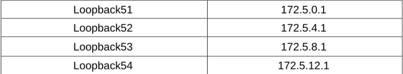 Tabla 2. Interfaces de Loopback en R5 