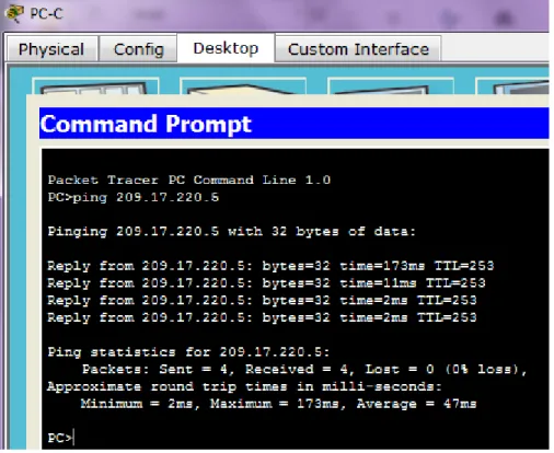 Figura 12. Prueba de Ping de PC-C hacia ISP. 
