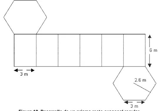 Figura 10. Desarrollo de un prisma recto exagonal regular. 