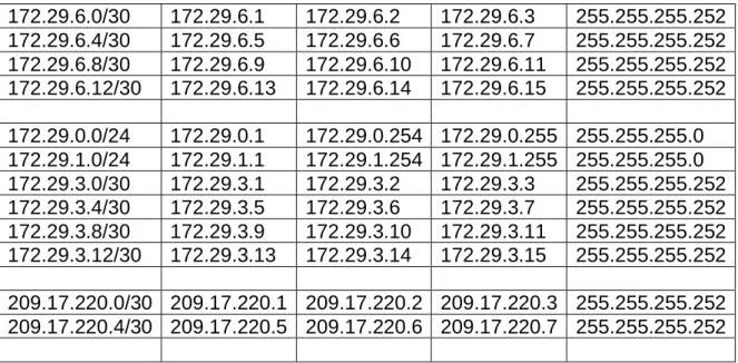 Tabla 1: Subredes en la topología del escenario 1 
