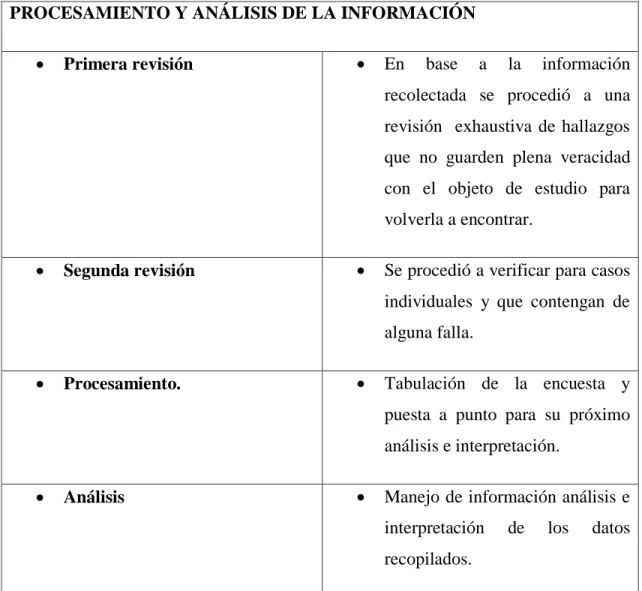 Tabla 8- Procesamiento y Análisis de la Información. 