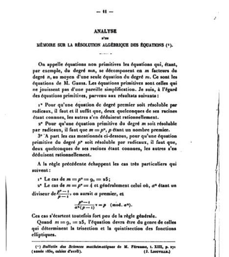 Figura 2: “Analyse d’un M´ emoire sur la r´ esolution alg´ ebrique des ´