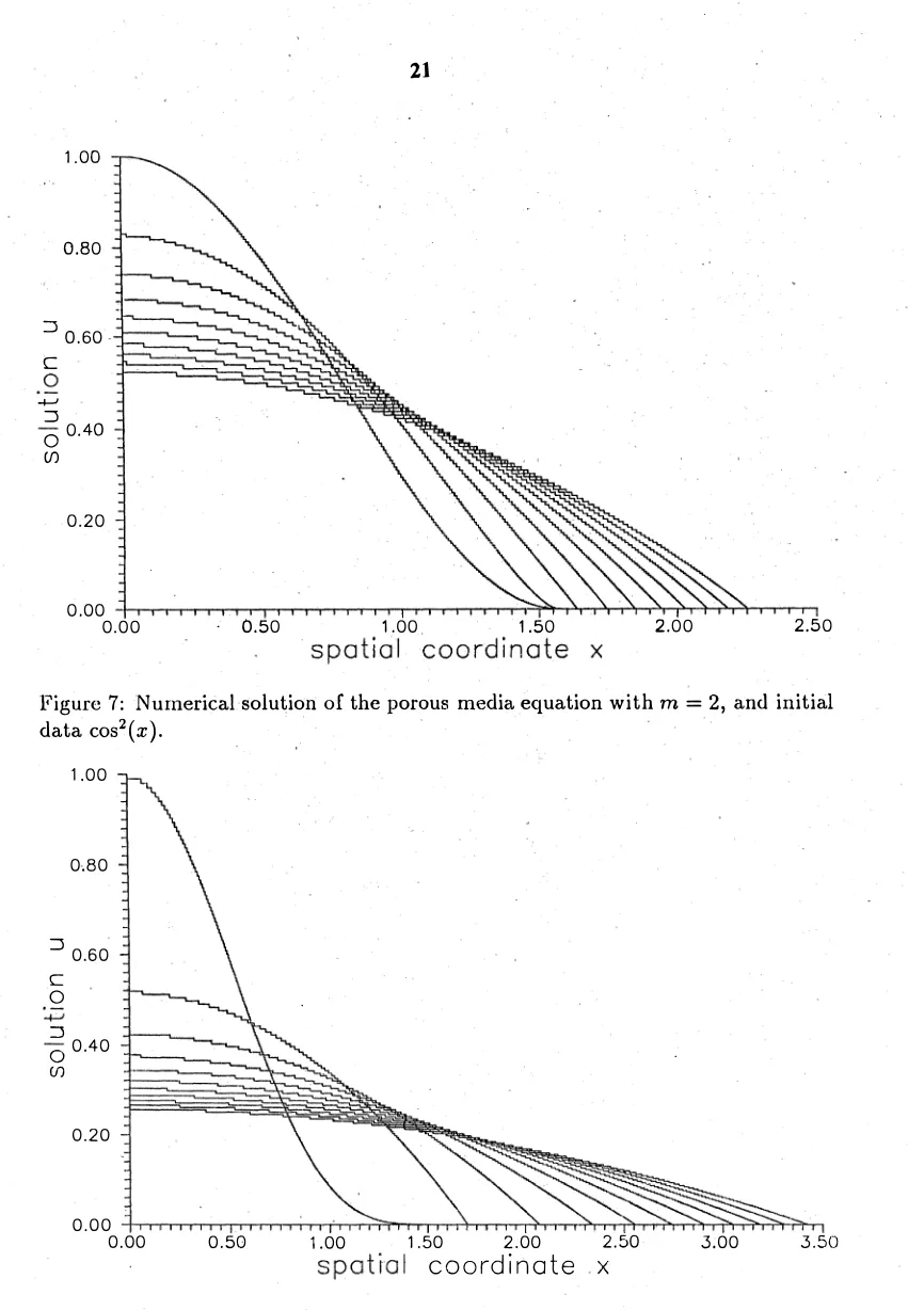 Figure  7:  Numerical  solution  of  the porous  media equation with  m  =  2,  and  initial 