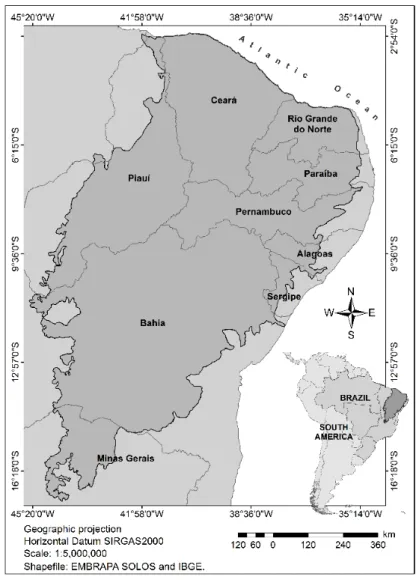 Figura 2: Mapa do Bioma Caatinga,  segundo EMBRAPA SOLOS