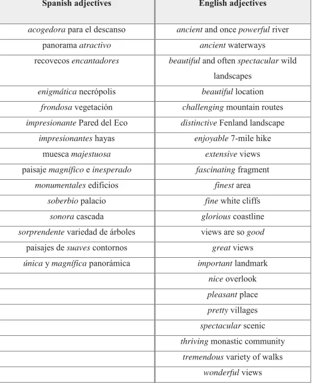 Table 1. Spanish and English positive adjectives