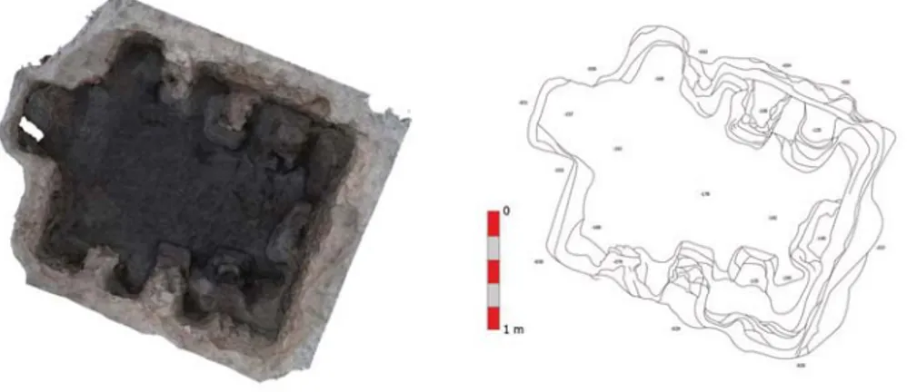 Fig. 35. Ortofoto y planta horno nº3 (Levantamiento por Héctor Fonseca) (Crespo et alii,  2016)