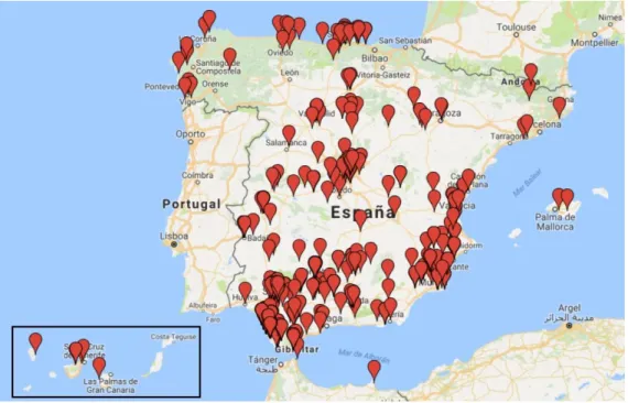 Ilustración 1. Mapa de los colegios con ABN en España