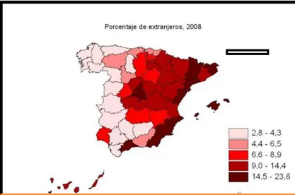 Figure 2: Immigrant population percentage per AA.CC. 2008 