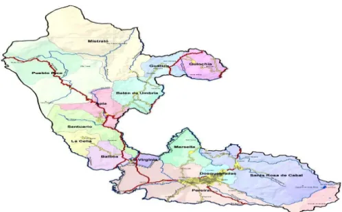 Mapa de la división política del departamento de Risaralda. 
