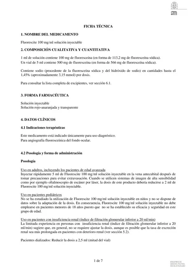 FICHA TÉCNICA 1. NOMBRE DEL MEDICAMENTO. Fluorescite 100 Mg/ml Solución ...