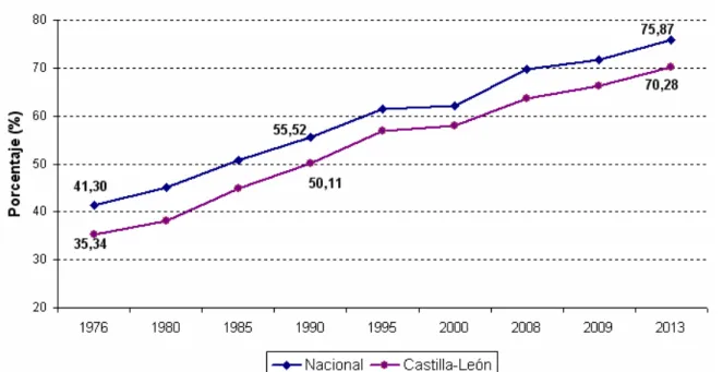 Gráfico 15. Población ocupada en el sector servicios de Castilla y León entre  1976 y 2013