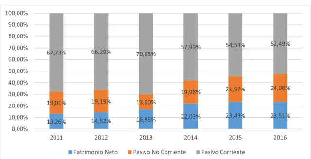 Gráfico 2.12 Composición del Patrimonio Neto y Pasivo del Grupo FCC Construcción. 