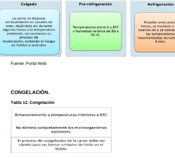 Tabla 12. Congelación 