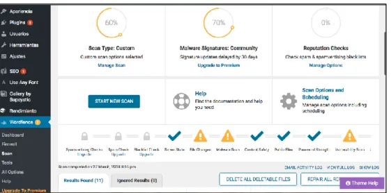 Figura 11. Análisis de seguridad de la web con Wordfence 
