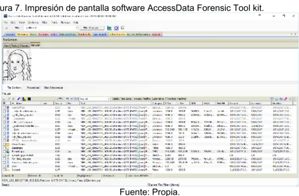 Figura 7. Impresión de pantalla software AccessData Forensic Tool kit. 