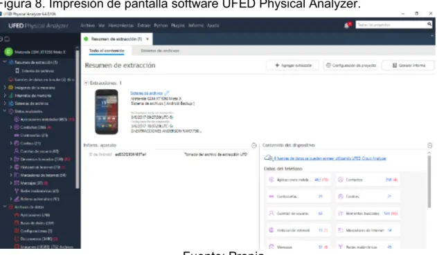 Figura 8. Impresión de pantalla software UFED Physical Analyzer. 
