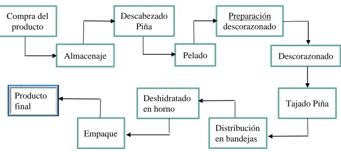 Figura 5. Procesos inherentes a la deshidratación de piña. Frutichips. 