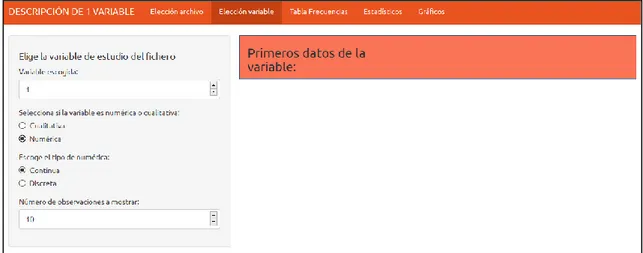 Figura 11: Aplicación Shiny Descripción Univariante, Ventana elección de variable 