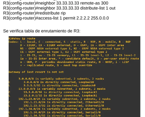 Figura 10. Resultado de comando show ip route en R3 