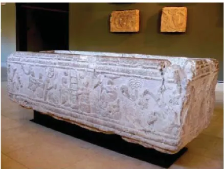 Fig. 4. Museo arqueológico de Burgos. Sarcófago de Quintana-Bureba  con representación del Protoevangelio de Santiago