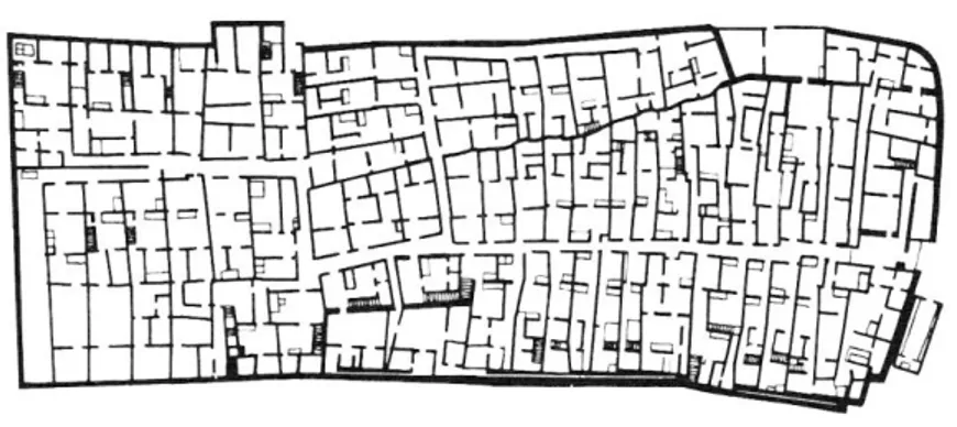 Fig. 1. 7.  Diseño en planta y sección de una  casa típica del pueblo Deir el-Medina 