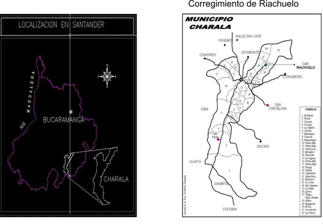 Figura 1. Mapa departamento Santander      Figura 2. Ubicación Zona de Estudio  