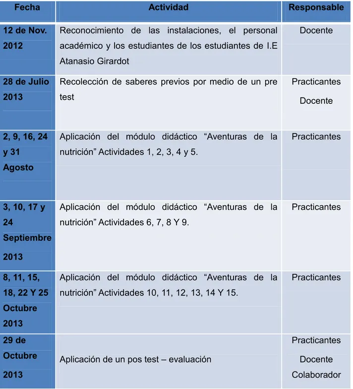 Tabla 1: Cronograma de actividades 