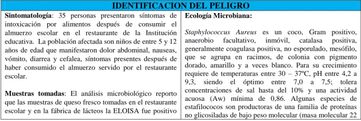 Tabla No 1. Identificación del Peligro 