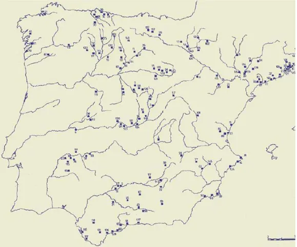 Figura 12: Mapa con la representación de las diferentes villas en la Península Ibérica,  tomado de la obra “Villas romanas en España”, de la escritora Mª Cruz Fernández de 