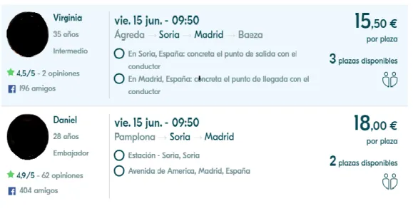 Figura 4.2. Mecanismos de valoración en Blablacar 