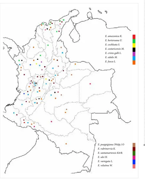Figura 9. Distribución de las especies de Erythrina en Colombia