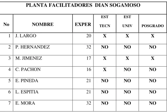 Tabla 7. Planta facilitadores DIAN Sogamoso 