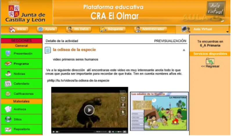 Figura 13: Ejemplo de actividad utilizando solo el aula virtual. Aula virtual CRA el  Olmar