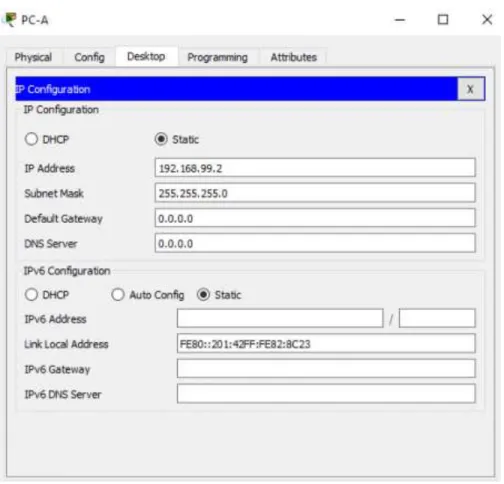 Ilustración 7.Cuadro de Configuración IP de PC-A y PC-C 