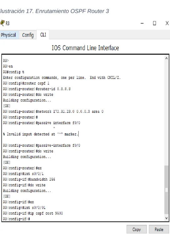 Ilustración 17. Enrutamiento OSPF Router 3 