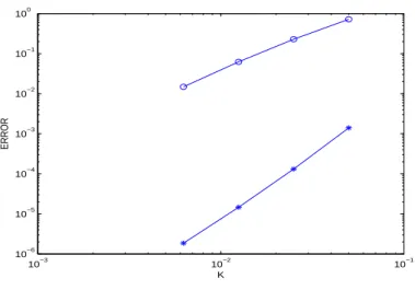 Figure 1: Local error (*) and global error (o) with vanishing boundary conditions