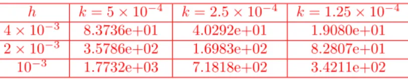 Table 3: Local error when integrating the one-dimensional problem corresponding to data (54) and (55) with Dirichlet boundary conditions with the standard implementation of Lie-Trotter method