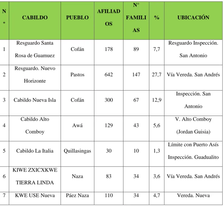 Tabla 2: Cabildos y Etnias 