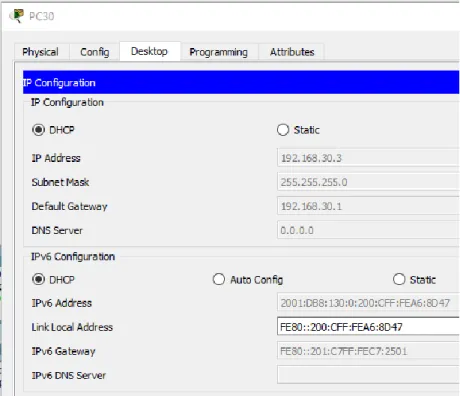 Ilustración 8: Configuración DHCPv6 en PC30 