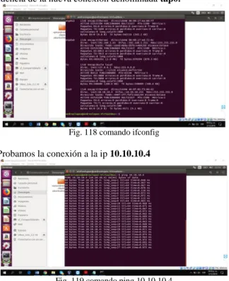 Fig. 118 comando ifconfig      Probamos la conexión a la ip 10.10.10.4 
