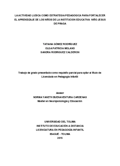 La Actividad Lúdica Como Estrategia Pedagógica Para Fortalecer El Aprendizaje De Los Niños De La 2527