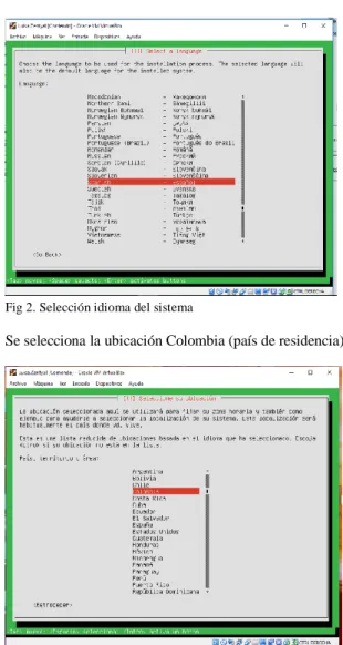 Fig 2. Selección idioma del sistema 