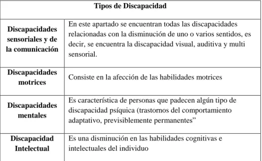 Tabla 1 Tipos de Discapacidad 